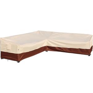 Outdoor Sectional Cover Patio Furniture Covers Waterproof Rip-Stop Anti-UV 600D Heavy Duty Couch Sofa Cover with 3 Air Vent (Beige & Reddish Brown, V-Shaped-105''X105'')