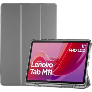 ProCase Smart Case for Lenovo Tab M11/Tab K11 LTE 11" 2024 TB330FU with Pen Holder, Slim Stand Tri-Fold Hard Shell Protective Tablet Cover Translucent Back Case Support Auto Wake/Sleep -Grey