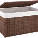 OIAHOMY Storage Basket with Lid, 17.2 Gallon (65L) Blanket Basket with Removable Separated Liner Bag, Paper Rope Hamper with Handle, Foldable, Shelf Basket for Living Room, Brown