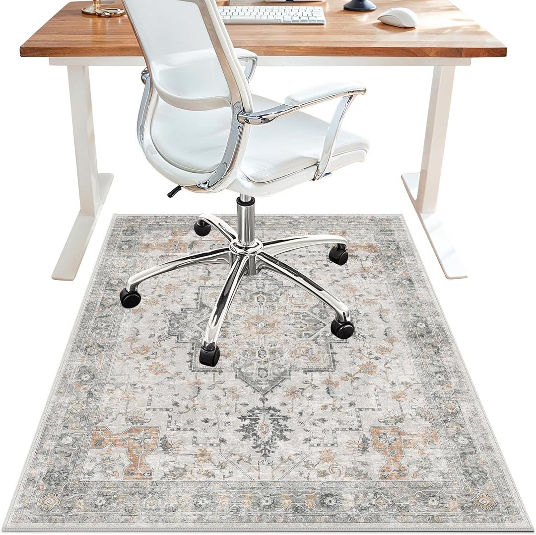 36"x48" Office Chair Mat for Hardwood Tile Floor, Under Desk Carpet Protector for Rolling Computer Chair Mat, Machine Washable Area Rug, Anti-Slip 1/5" Thick Low Pile Thin Vinyl Floor Mat, Taupe