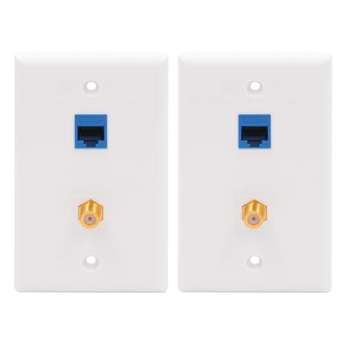 VCE UL-Listed Coax Ethernet Wall Plate, 2-Port CAT6 Keystone Coupler and 3GHz Gold Plated Coax Keystone Jack Insert Wall Plate 2 Pack