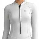 KMT Womens Wetsuit, Long Sleeve Shorty Wetsuits for Women 2mm Neoprene Front Zip Wet Suit Springsuit Swimming Surfing Diving Scuba Kayaking (12, White)
