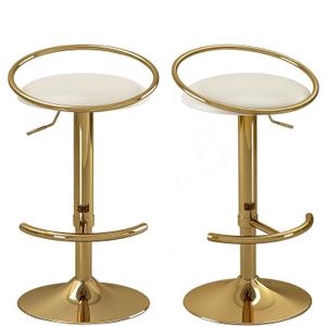 Mritwaii Bar Stools Set of 2, Adjustable Swivel Counter Height Barstools with Upholstered Seat, PU Leather Counter Stools for Bar, Kitchen Island, Dining Room, Gold