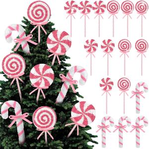 Threehoney 16 Pcs Candy Cane Christmas Decorations, Christmas Glitter Candy Cane Hanging Ornaments Xmas Swirl Windmill Lollipop Home Decor for New Year Xmas Indoor Home Supplies(Pink,Sweet)