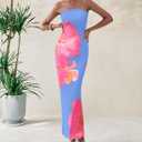 PRETTYGARDEN Women Summer Strapless Maxi Dress Bodycon Floral Sexy Long Wedding Guest Dress Formal Tube Mesh Cocktail Dresses (S)