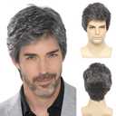 Men's Grey Wig, Short Men Wigs Layered Natural Hair Heat Resistant Synthetic Cosplay Costume Halloween Wigs for Men Male Guy