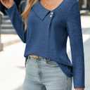 Yousify Womens Asymmetric V Neck Shirts Long Sleeve Fall Dressy Casual Button Down Tunic Tops Business Loose Fit Blouses (Medium, Dark Blue)