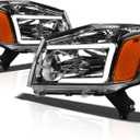 Alpha Owls 8711842 Crystal Headlights With White LED Light Bar - Chrome Amber Fits 2004-2015 Nissan Titan / 2004 2005-2007 Armada (Halogen LED Bar - Chrome)