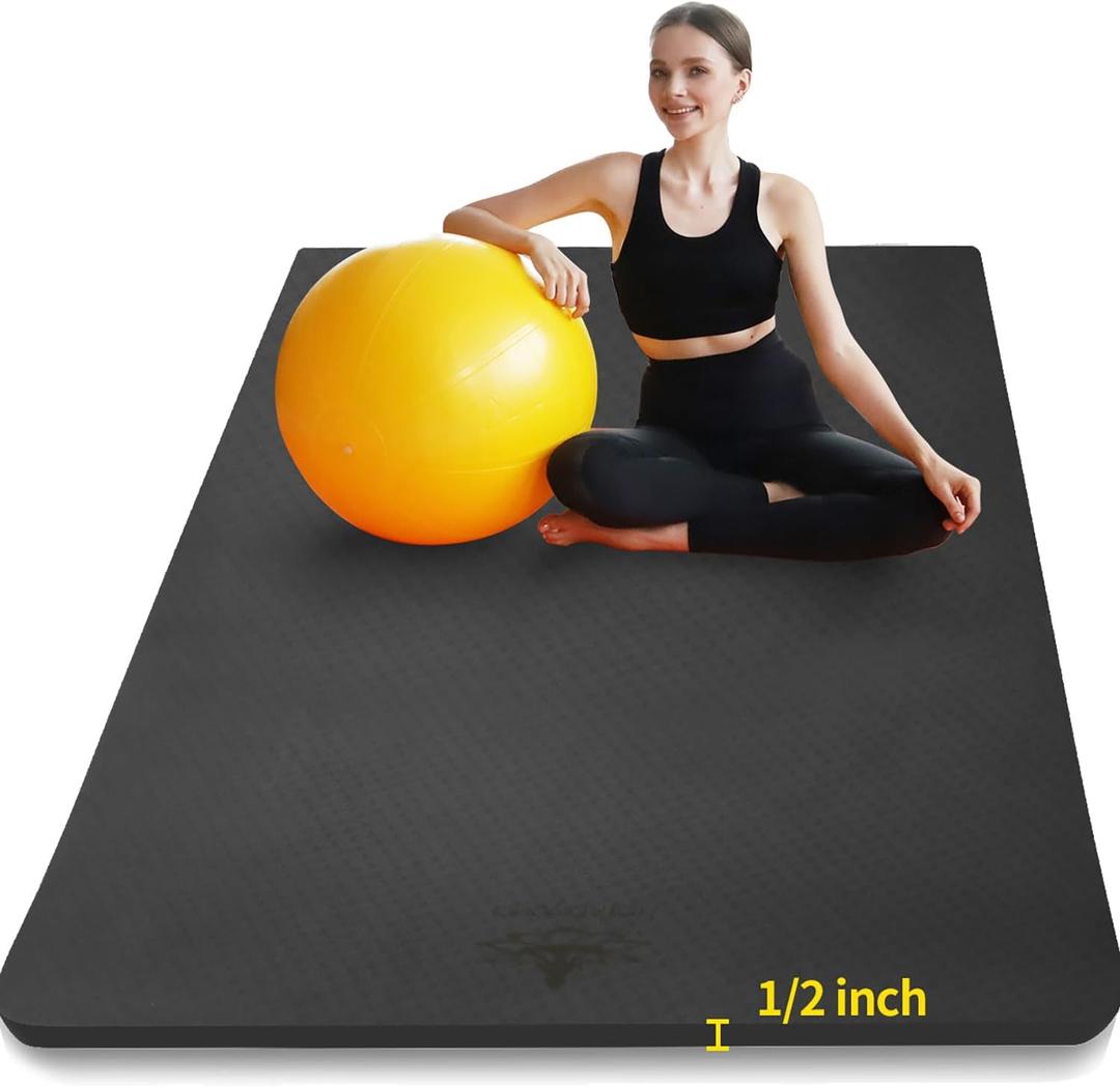 Hatha Yoga Large TPE Yoga Mat 6'x4'x1/2" Extra Thick Non-Slip Exercise Mat - for Yoga Pilates & Home Gym Workouts (Black)