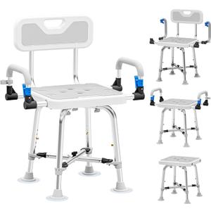 Shower Chair for Seniors Elderly Handicap Disabled Or Bariatric Adults Heavy Duty 500 Lbs Bench Seat for Inside Shower Stall and Bathroom Bath Tub with Arms and Back Adjustable Stool Chairs (Gray)