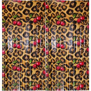 Cheetah and Cherry Birthday Decorations Foil Fringe Backdrop 4-Pack, Retro Leopard Print Bachelorette Party Supplies, 3.3 x 6.6ft Red Tinsel Curtain for Photo Booth, Upgraded Adhesive Stay