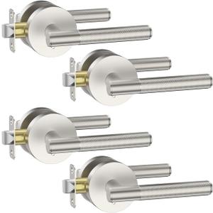 Asidrama 4 Pack Privacy Brushed Satin Nickel Door Handles, Door Lever with Door Knobs Indoor for Bedroom or Bathroom, Heavy Duty Door Handles Interior with Locks for Left Right Sided Doors