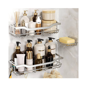 OMAIRA 3-Pack Shower Caddy with Soap Holder, Adhesive Rustproof No-drill Strudy Loading Inside Shower Organizer Shelves Rack Storage Bathroom Organization for Smooth Wall Glass Tile, Silver (X-Large)