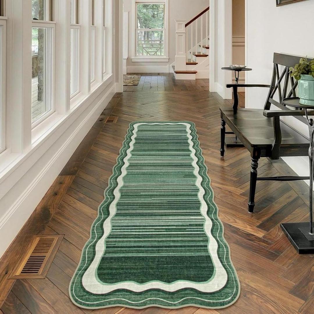 Lahome 2x6 Green Washable Hallway Runner Rug,Kitchen Runner Rugs Non Skid Washable,Modern Abstract Soft Indoor Entryway Carpet Runner for Bathroom Laundry Room Bedside(Green,2x6) (2' x 6', Green)
