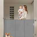 Miumoon 71 inch Retractable Baby Gates 34 inch Tall, Retractable Gate with Reinforced Strip Design to Prevent Crawling Through, 6 FT Retractable Dog Gate for Stairs, Doorways, Hallways, Indoor/Outdoor (Gray)