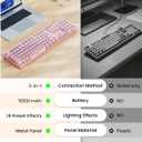 EWEADN TK950 Wireless Typewriter Mechanical Keyboard, Rechargeable Gaming Keyboard with White Backlit, 104 Retro Round Keys, Blue Switches, Bluetooth/2.4G/Wired Keyboard for Windows/Mac/PC-Pink