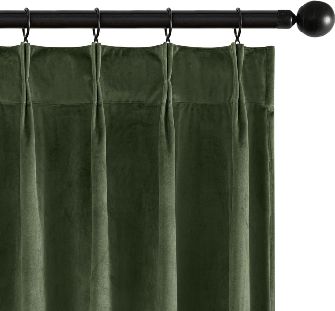 MIULEE Olive Green Velvet Curtains 84 inches Long, Pinch Pleated Blackout Drapes with Hooks, Thermal Insulated Pinch Pleat Panels for Bedroom Living Room, 2 Panels