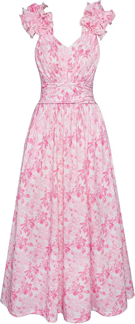 Grace Karin 2025 Women's Summer Floral Print Dress Sleeveless Casual Flowy Sundress A Line Ruffle Wedding Guest Outfit, 2XL