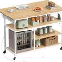 VASAGLE Kitchen Island with Drop Leaf, 47.2" Width Rolling Kitchen Cart with Power Strip, Extendable Worktop, Workbench,Pegboard, Adjustable Shelf, Golden Oak and Cloud White UKKI013Y01, 28.7"D x 47.2"W x 38"H