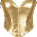 WERFORU Women PU Leather Corset Top for Date Night Party Lace-up Tied Zipper Going Out Sexy Bustier (Large)