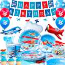 167pcs Airplane Birthday Party Decorations, 16 Guests Airplane Party Tableware Set, Airplane Plates Napkins Cups Table Cloth Balloons Backdrop etc Airplane Birthday Party Supplies