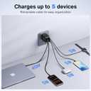 iVANKY 65W Retractable Wall Charger for MacBook, 5-in-1 USB C+Lightning GaN Charger Block with Cables, 33.5 inches, PD PPS Fast Charging, 5-Port Power Adapter for iPhone 17/16/15 Pro Max, MacBook Neo