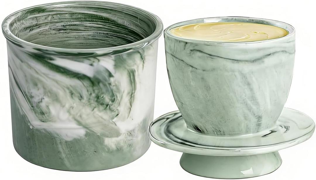 marble butter keeper, French Butter Keeper, Covered Butter Container with Marble Design, Kitchen and Home Decor (green)