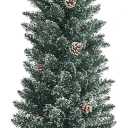 HAPPYGRILL 6 Feet Slim Pencil Christmas Tree, Snowy Artificial Xmas Tree with 267 PVC Branch Tips & 31 Pine Cones, Festival Celebration Tree for Home Office & Shop