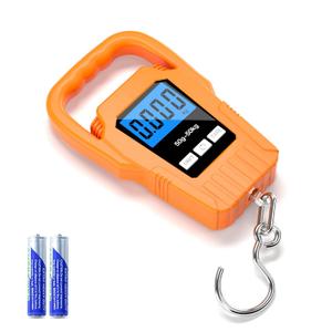 SKEAP Digital Fish Scale Hanging Scale Fishing Scale,110lb/50kg Luggage Scale,Upgrade Large Handle & Backlit LCD Display, Electronic Balance Digital Fishing Postal Scale,Orange,Fishing Gifts for Men