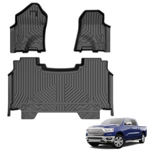 Powerty Floor Mats for Ram 1500 Crew Cab 2019-2024 Without Rear Under-Seat Factory Storage Bucket Seat (NOT for Classic Model) All Weather 3D TPE Anti-Slip Truck Liners for 1st & 2nd Row Accessories