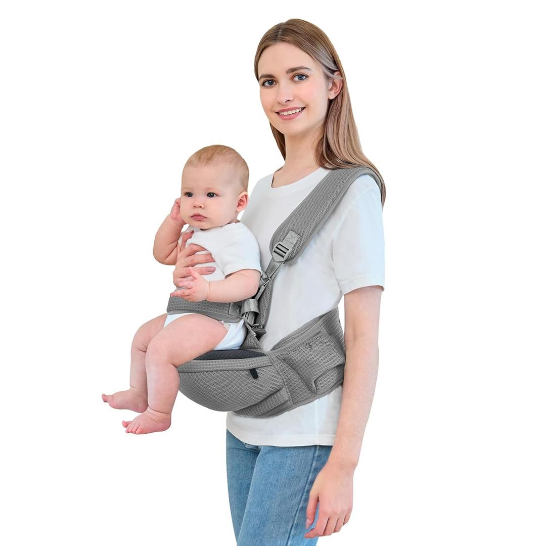 IULONEE Hip Seat Baby Carrier Baby Sling Detachable Infant Backpack Lightweight Toddler Carrier Comfortable Baby Wrap Ergonomic Baby Hipseat Sling with Multiple Pockets for Newborns (Dark Grey)