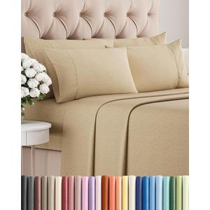 King 6 Piece Sheet Set - Comfy, Breathable & Cooling - Soft Hotel Luxury Bedding for Women, Men, Kids, Teens and Children - 1 Flat & 1 Fitted Sheet & 4 Pillowcases with Deep Pockets - Heathered Tan