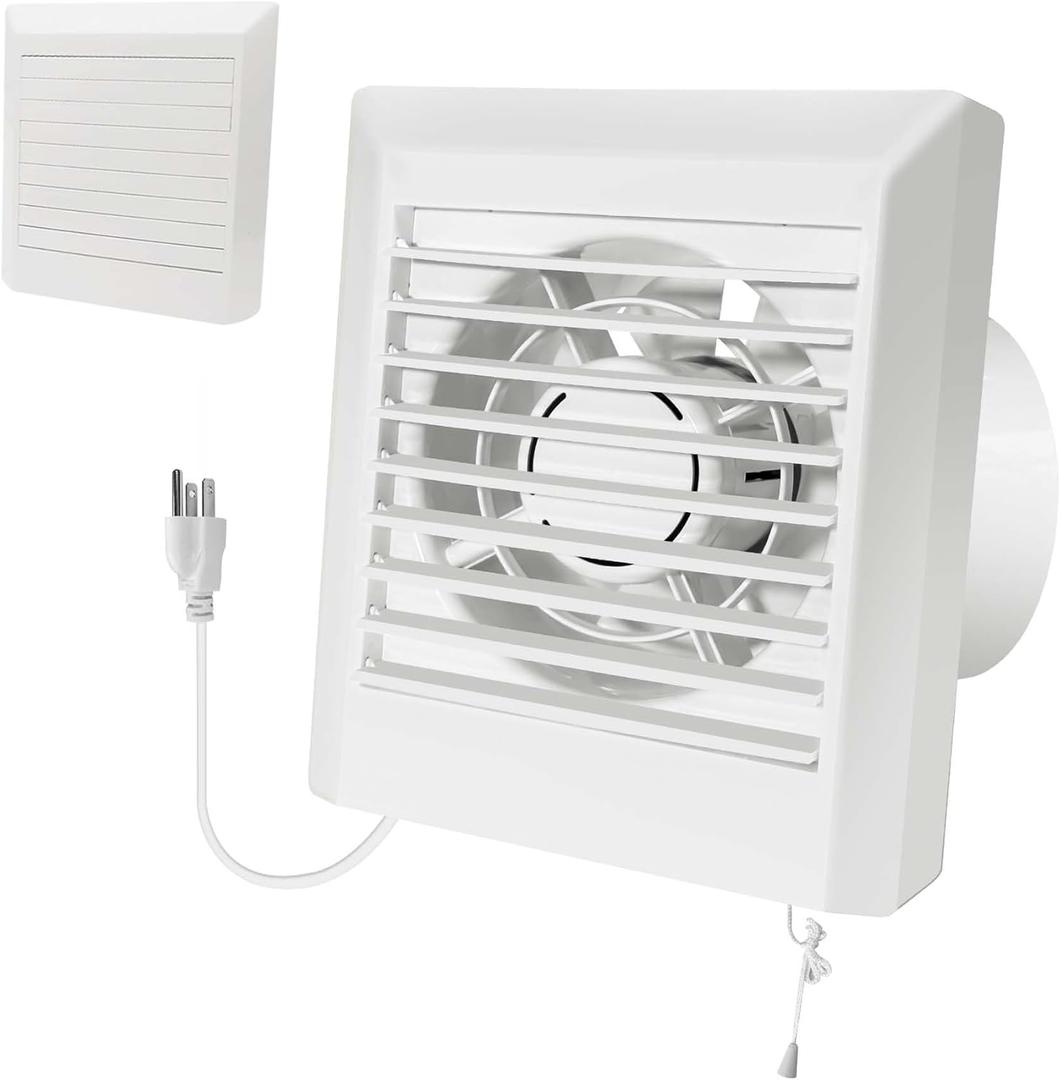 8 x 9.25 Inch Bathroom Exhaust Fan with Shutter Panel,77 CFM 25W Ventilation Fan for Window or Wall Mount,with a pull cord switch and US power cord