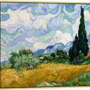 Wieco Art Framed Canvas Art Wheat Field with Cypresses by Van Gogh Impressionist Landscape oil Paintings Canvas Prints Artwork Wall Art for Living Room Home Office Decorations (24.2L" x 20.2W")