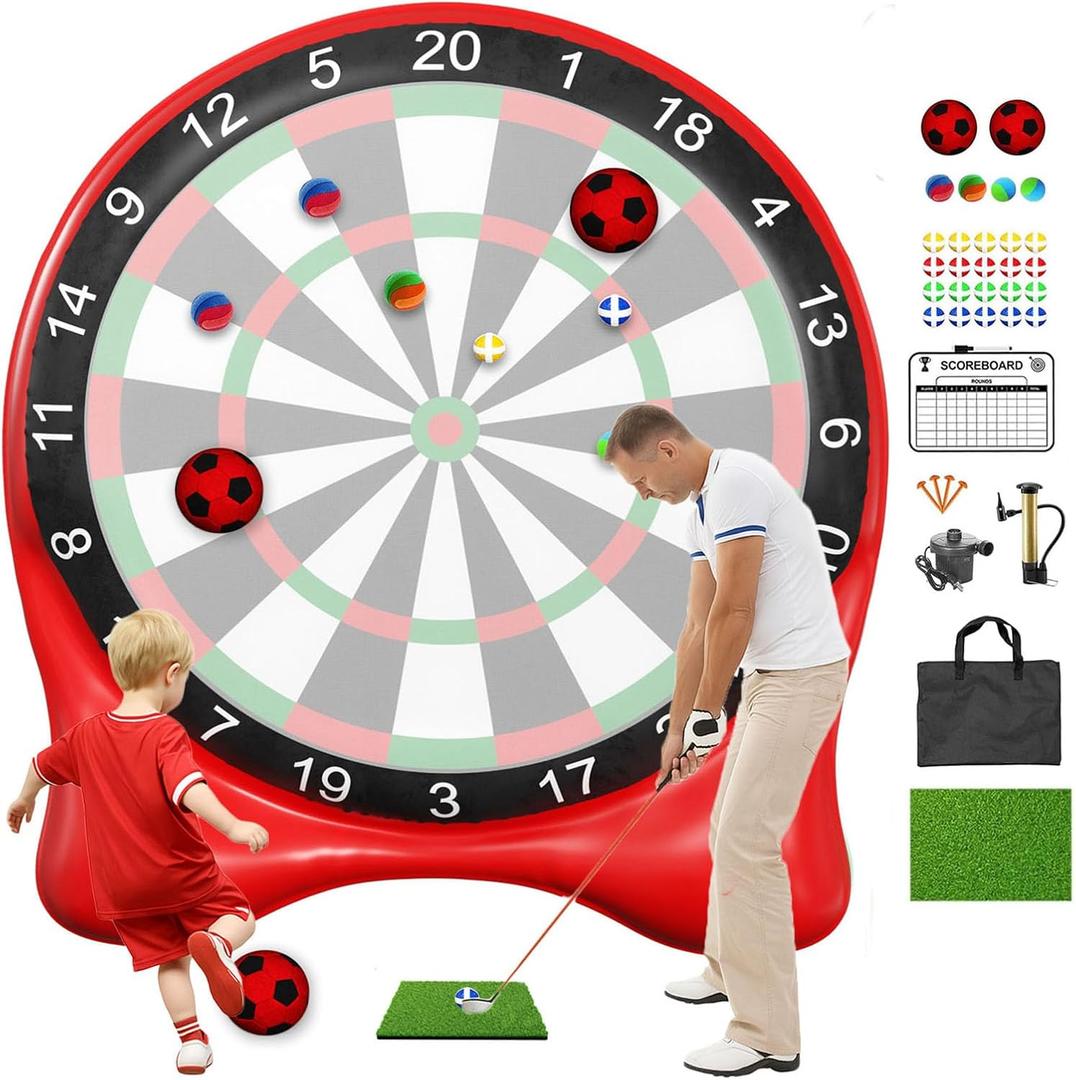 Inflatable Soccer Dart Board, Giant Kick Darts,Indoor Outdoor Lawn Yard Games for Kids Adults Family, Big Jumbo Carnival Games for Party | 6ft Dart Boards with Pump Accessories, Red