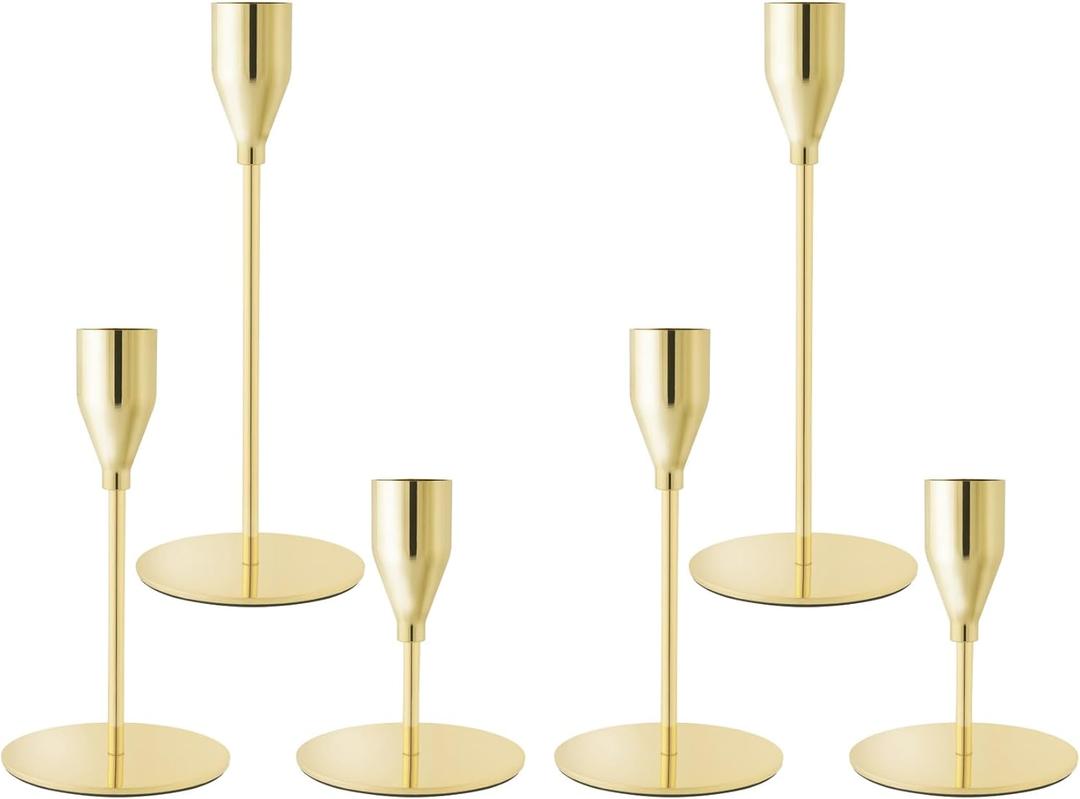 Gold Taper Candle Holders for Wedding Table Centerpiece,Tall Taper Candlestick Holders Bulk Set of 6,Metal Candle Stick Holder for Table or Mantel Centerpiece,Dinning,Festival,Party Home Decor