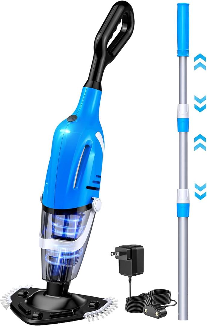 Cordless Pool Vacuum Cleaner, Handheld Rechargeable Pool Vacuum with a Telescopic Pole, 80Mins Runtime, 1.5H Fast Charge, Powerful Hot Tub Vacuum Spa Vac for Above Ground Inground Pools