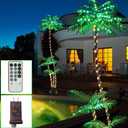7FT Lighted Artificial Palm Tree with Three Trunks and 260 LED Lights - Ideal for Outdoor/Indoor Use, Perfect for Tiki Bars, Patios, Homes, Offices, Beaches, Yards Pool, and Cruise Party