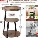 Round Side Table, 3-Tier Tray Top End Table with Storage Shelf, Ultra Stable Coffee End Table/Nightstand, Modern Farmhouse Couch Table for Living Room, Bedroom, Bedside Stand or Small Spaces, Walnut