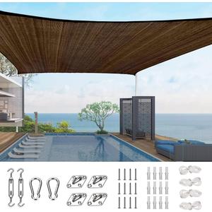Quictent 20x16ft 185G HDPE Rectangle Sun Shade Sail Canopy 98% UV Block Outdoor Patio Garden with Hardware Kit (Brown)