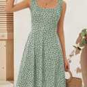 FENSACE Summer Dresses for Women Sleeveless Knee Length Floral Tank Dress (Green, XL)