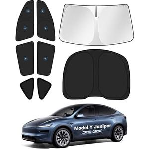 KUST Car Window Shades for 2025 2026 New Tesla Model Y Juniper Accessories with No-Fall Suction Cups Windshield Sun Shade Side Rear Window Covers Sunshade Privacy Protection for Camping Blackout 8PCS