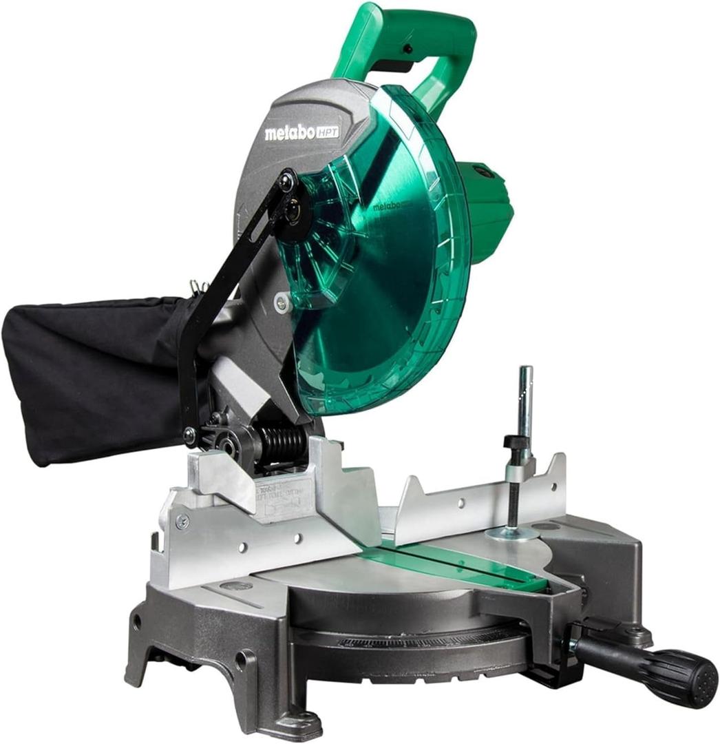 Metabo HPT 10-Inch Compound Miter Saw, 15-Amp Power Saw with Large 10-Inch Table, Precision Miter Angles, Single Bevel 0-45, 24T TCT Blade, Positive Stops, Lightweight Design, C10FCGS