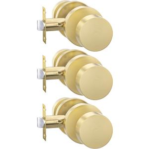 Goldenwarm Gold Closet Door Knobs, Heavy Duty Zinc-Alloy Passage Brushed Gold Interior Door Knobs, Brushed Brass Indoor Doorknobs for Hallway, Closet (3 Pack)