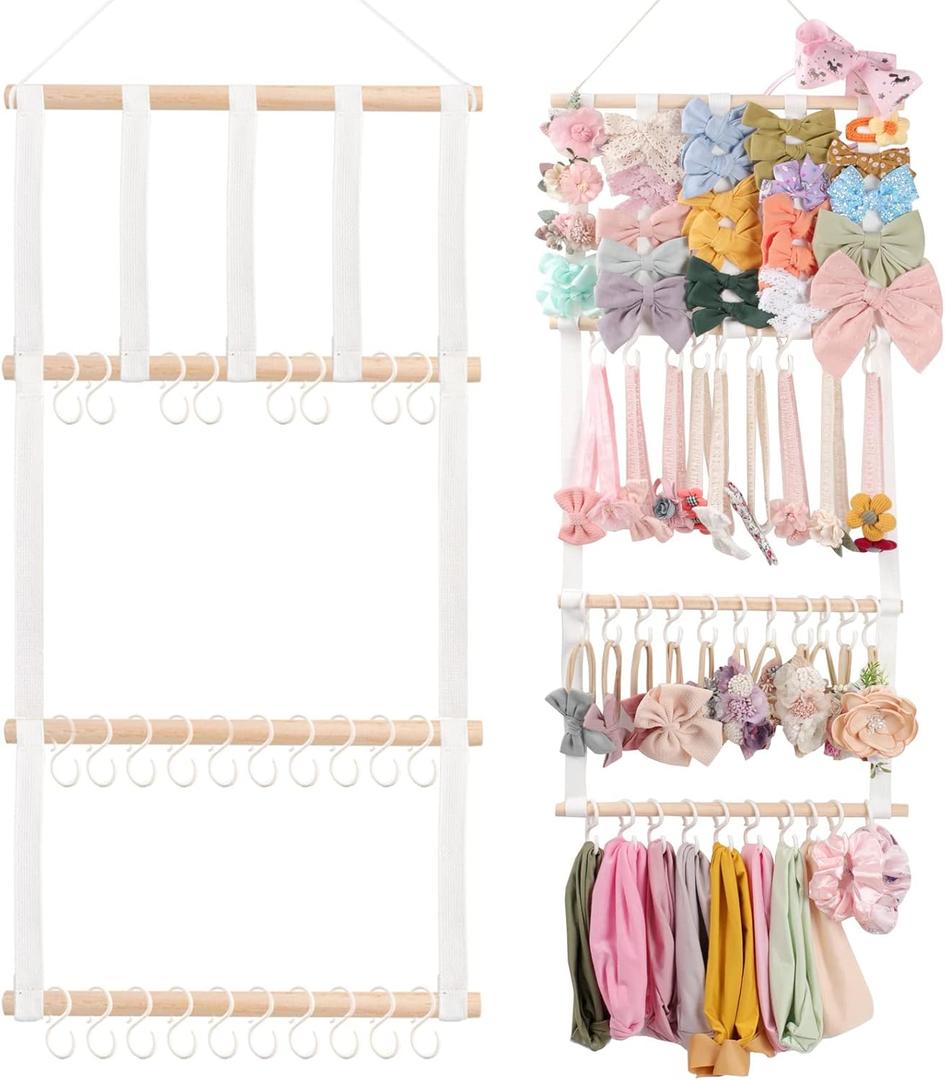 POVETIRE Headband Holder Hair Bows Organizer for Girls, Baby Headbands Hair Accessories Organizer Storage Wall Hanging Decor for Toddler Girls Room (1-White)