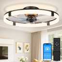 VOLISUN Low Profile Ceiling Fans with Lights and Remote, 23.6in Flush Mount Ceiling Fans with Light, 3000K-6500K Dimmable Fandelier Ceiling Fan, Black Bladeless Ceiling Fan for Bedroom