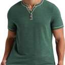 Aimeilgot Mens Henley Shirts Short Sleeve Casual T-Shirts Washed Slim Fit Front Placket Soft Button Tees (Green, XL)