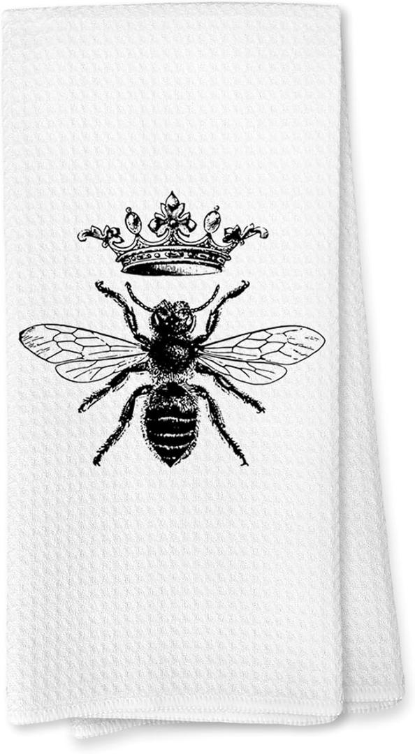 Voatok Vintage Retro Queen Bee Kitchen Dish Towels Dishcloths,Farmhouse Rustic Tea Towels Hand Towels for Bathroom Kitchen,Bee Gifts for Women (Small)