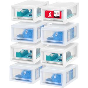 IRIS USA 6 Qt. Small Plastic Stacking Drawer, Stackable Storage Organizer Unit with Sliding Drawer for Bedroom Kitchen Under Sink Pantry Craft Room Dorm Office, White, 8-Pack