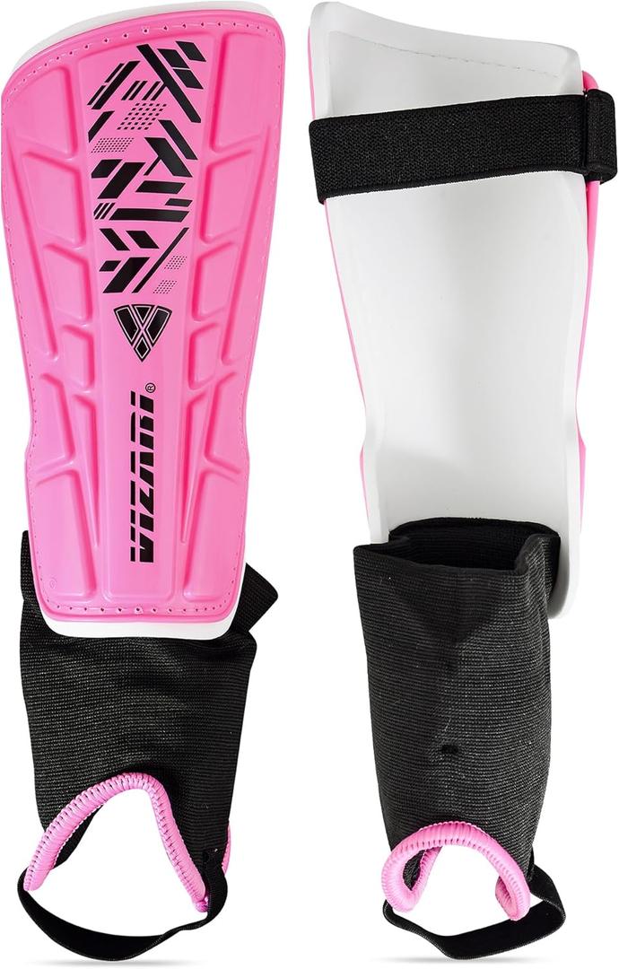 Vizari Malaga Shin Guards for Kids, Youth, Adults Lightweight Soccer Pads with Ankle Protection for Boys, Girls, Men & Women (X-Small, Pink)